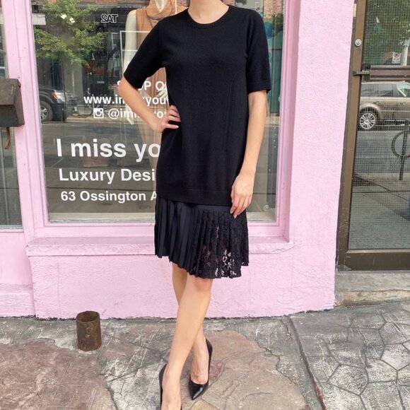 No 21 Numero Ventuno Black Knit 2 in 1 Sweater Dress w Pleat Trim - Picture 3 of 13